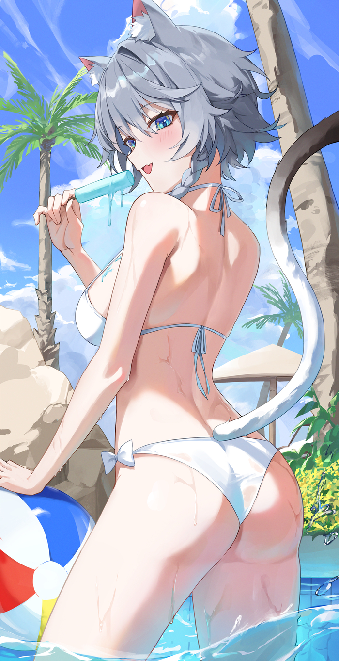 Кошк - 18+, Anime Art, Honkai: Star Rail, Cipher (Honkai: Star Rail), Animal Ears, Хвост, Купальник, NSFW
