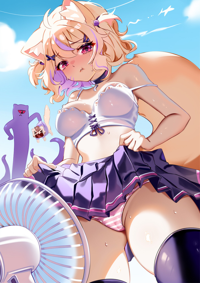 Hot - 18+, Anime Art, Аниме, Virtual YouTuber, Squchan, Animal Ears, Рисованная эротика, Панцу, Вентилятор, NSFW