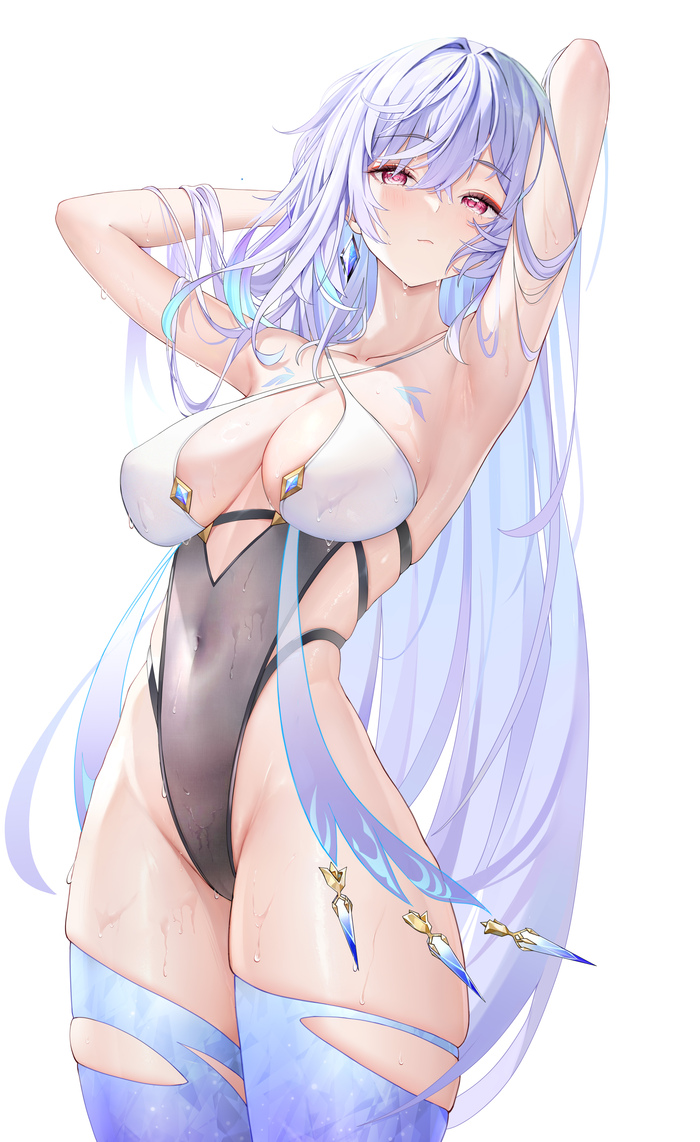 Skirk - 18+, Genshin Impact, Арт, Anime Art, Skirk (Genshin Impact), Сиськи, Пупок, Купальник, Рисованная эротика, Эротика, Подмышки, NSFW