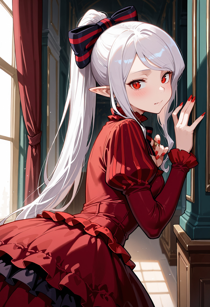 Shalltear Bloodfallen (Overlord) - 18+, Моё, Контент нейросетей, Stable Diffusion, Anime Art, Арты нейросетей, Аниме, Overlord, Shalltear Bloodfallen, Красные глаза, Вампиры, Длиннопост, NSFW