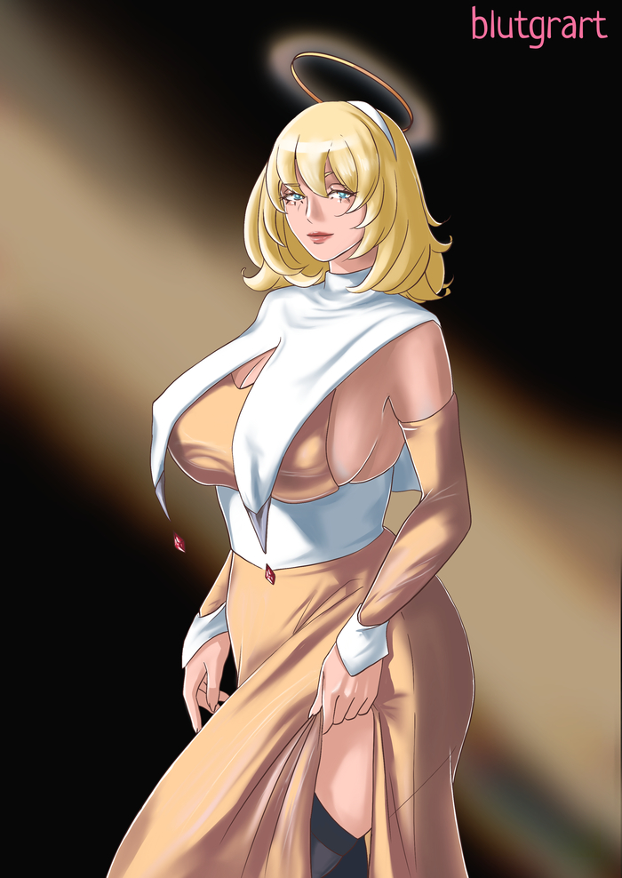I drew a godly character for a comic book. - Series NSFW Drawings, 18+, My, Anime art, Anime, Girls, Nun, Archangel, NSFW