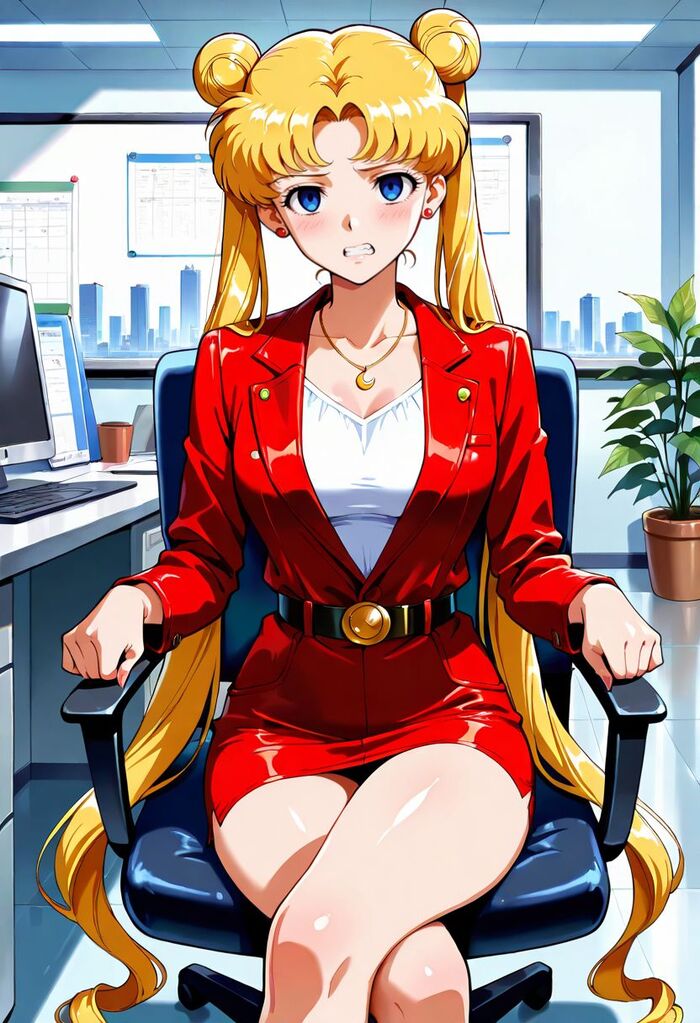 Офисные Cейлор Cенши! - Серия Нейроанимекрасотки, 18+, Моё, Контент нейросетей, Арты нейросетей, Аниме, Цветные волосы, Девушки, Stable Diffusion, Sailor Moon, Sailor Mars, Sailor Mercury, Sailor uranus, Sailor Pluto, Sailor Jupiter, Офисные будни, Tsukino Chibiusa, Tsukino Usagi, Sailor Venus, Sailor neptune, Красные глаза, Длиннопост, NSFW