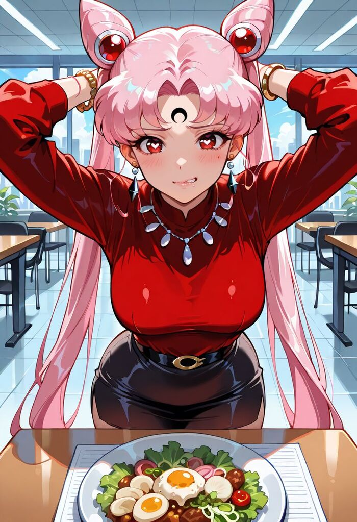 Офисные Cейлор Cенши! - Серия Нейроанимекрасотки, 18+, Моё, Контент нейросетей, Арты нейросетей, Аниме, Цветные волосы, Девушки, Stable Diffusion, Sailor Moon, Sailor Mars, Sailor Mercury, Sailor uranus, Sailor Pluto, Sailor Jupiter, Офисные будни, Tsukino Chibiusa, Tsukino Usagi, Sailor Venus, Sailor neptune, Красные глаза, Длиннопост, NSFW