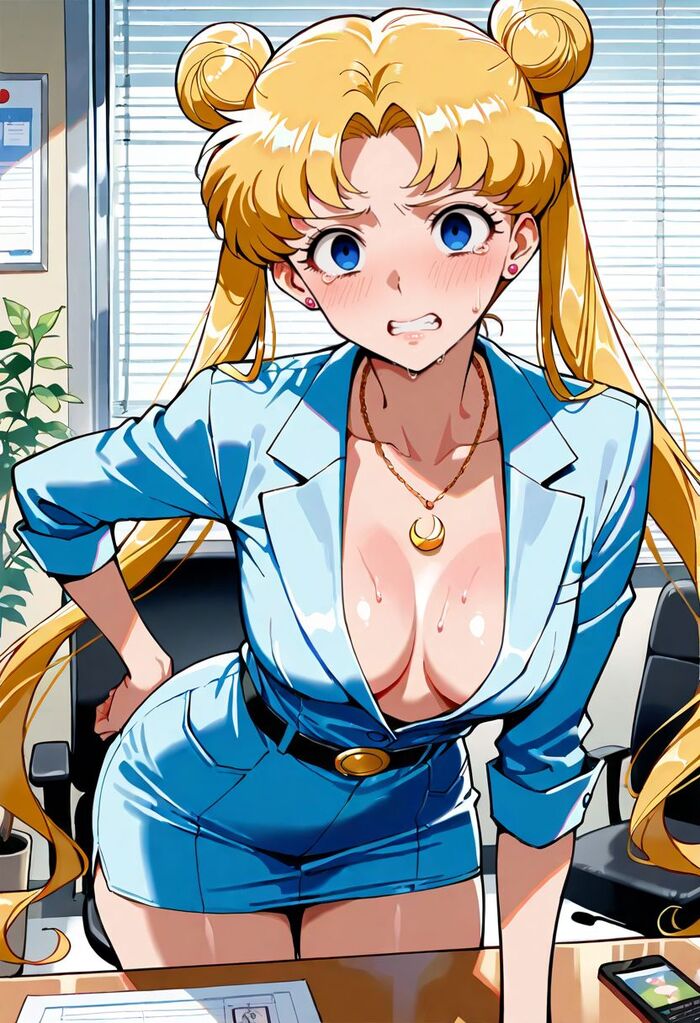 Офисные Cейлор Cенши! - Серия Нейроанимекрасотки, 18+, Моё, Контент нейросетей, Арты нейросетей, Аниме, Цветные волосы, Девушки, Stable Diffusion, Sailor Moon, Sailor Mars, Sailor Mercury, Sailor uranus, Sailor Pluto, Sailor Jupiter, Офисные будни, Tsukino Chibiusa, Tsukino Usagi, Sailor Venus, Sailor neptune, Красные глаза, Длиннопост, NSFW