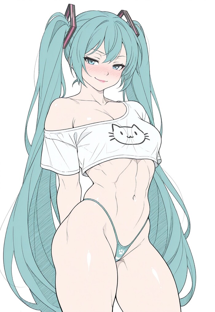Miku - Series Strong girls, 18+, My, Neural Network Content, Anime, Anime art, Art, Girls, Hatsune Miku, Vocaloid, Neural network art, Muscleart, NSFW