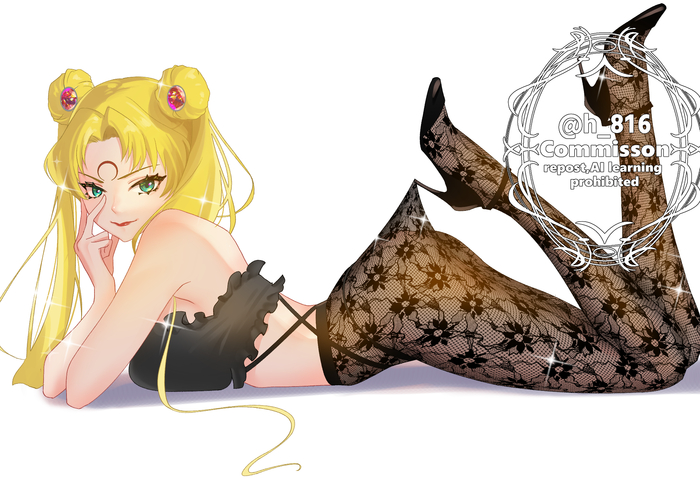 Black Lady - 18+, Anime Art, Аниме, Sailor Moon, Black Lady, Tsukino Usagi, Lace Pantyhose Hooked On Heel, Колготки, NSFW