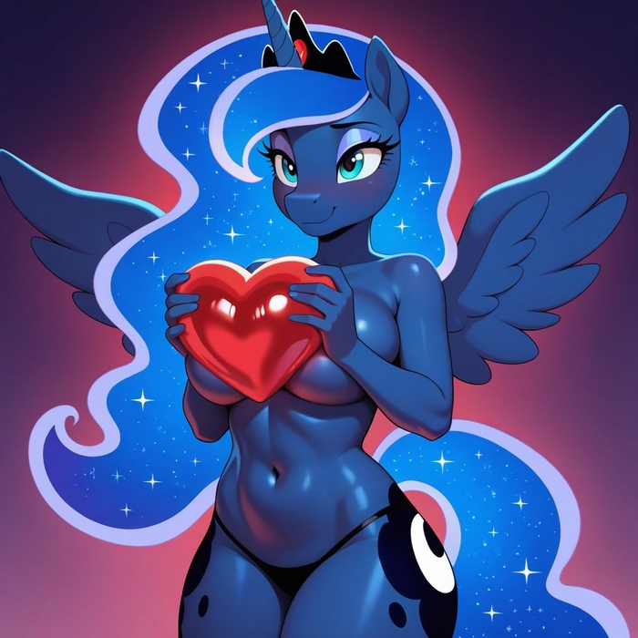Лунное поне - Серия Нейропониарт, 18+, Контент нейросетей, Арты нейросетей, Антро, My Little Pony, MLP Edge, Princess Luna, Большой размер, Sailor Moon, Лара Крофт, NSFW