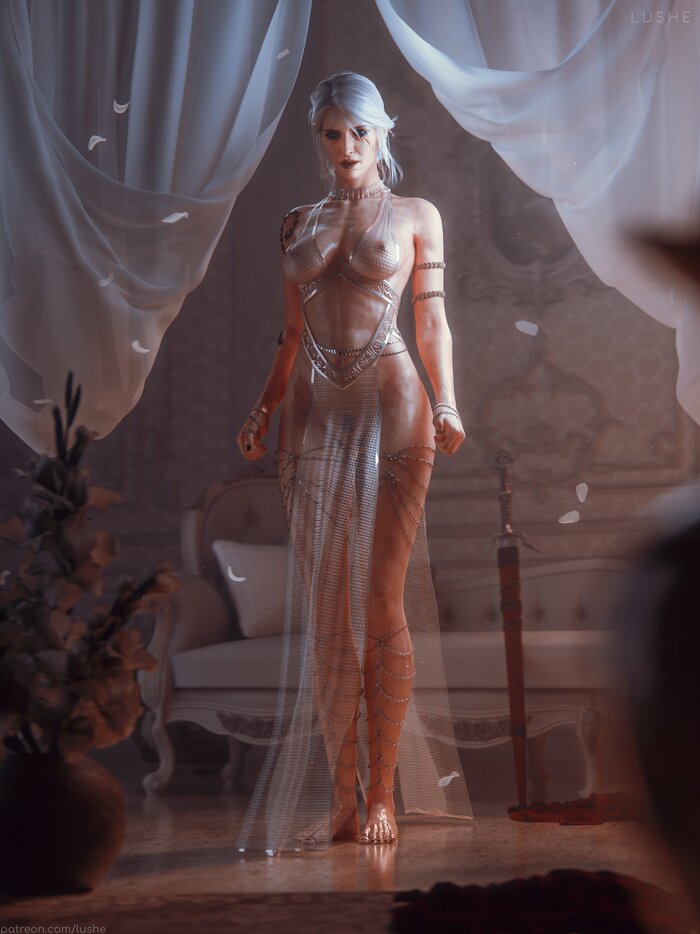Empress Ciri - 18+, Art, 3D, Games, Witcher, The Witcher 3: Wild Hunt, Ciri, Girls, Scar, Transparency, Chain, Sword, Boobs, Erotic, NSFW
