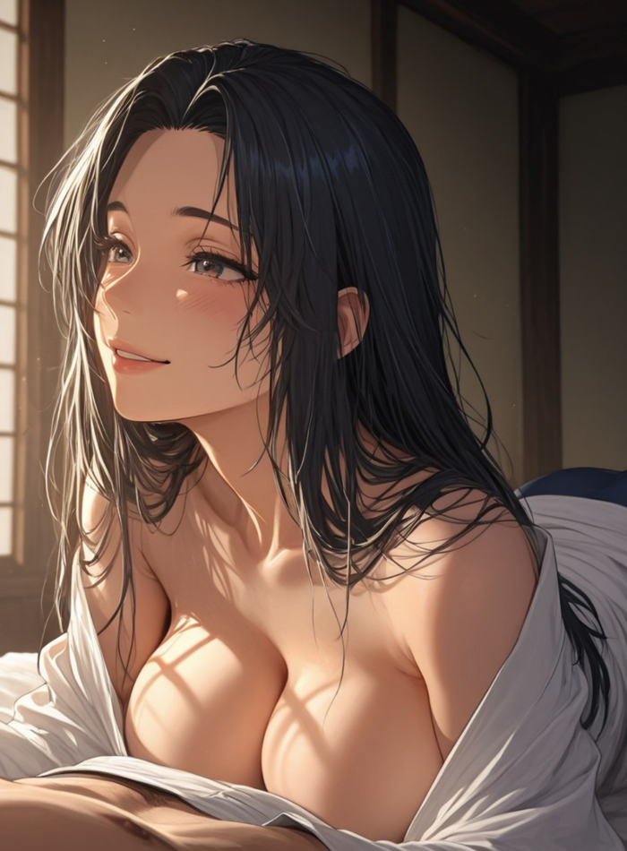 A loving look - 18+, My, Neural Network Content, Neural network art, Erotic, Boobs, Art, Anime art, NSFW