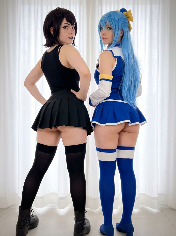 Мэвис и Аква - 18+, Моё, Девушки, Фотография, Эротика, Попа, Aqua, Konosuba, Anime Art, Аниме, Мэвис Дракула, Монстры на каникулах, Принцессы Диснея, Косплей, NSFW