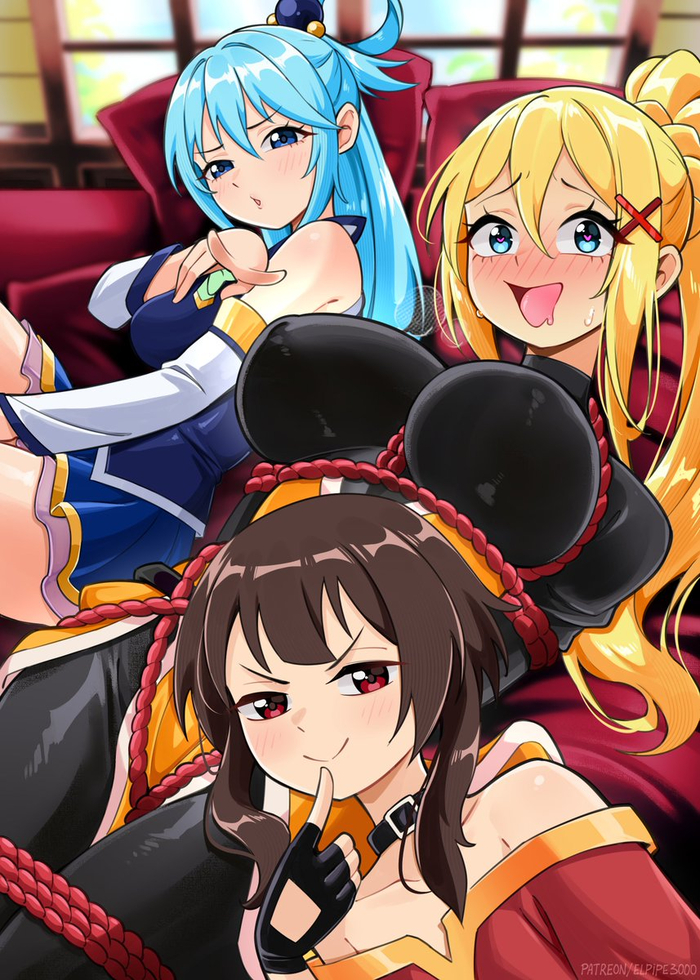 Коносуба - 18+, Anime Art, Аниме, Konosuba, Darkness, Aqua, Megumin, NSFW