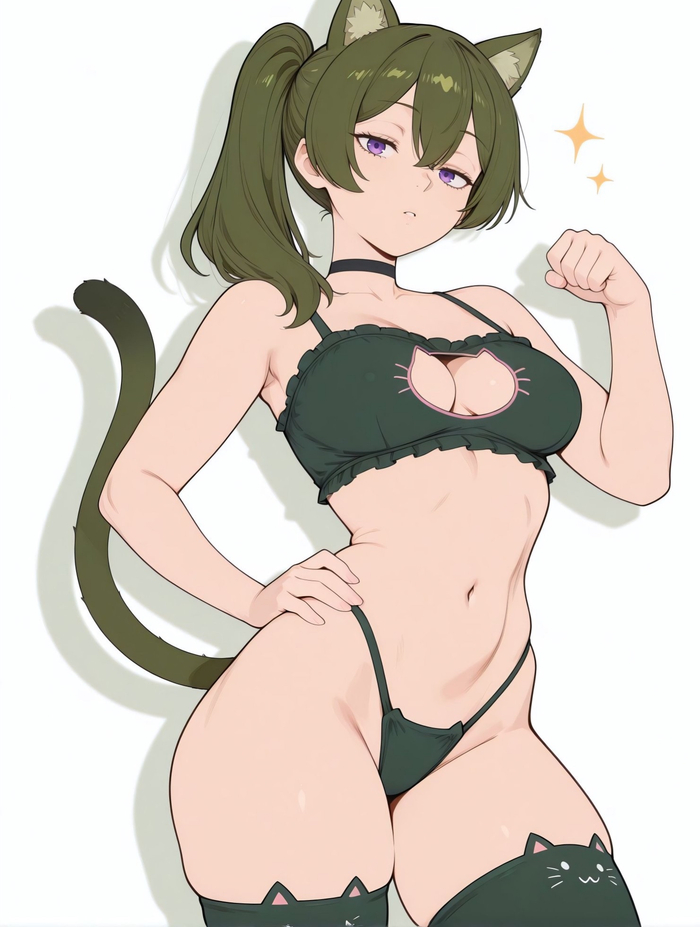 Кошк - 18+, Арт, Аниме, Sousou no Frieren, Anime Art, Ubel (Sousou no Frieren), Fern, Frieren, Aura (Sousou No Frieren), Девушки, Эльфы, Animal Ears, Девушка с рогами, Cat Keyhole Bra, Нижнее белье, Живот, Пупок, Чулки, Эротика, Рисованная эротика, Арты нейросетей, Длиннопост, NSFW