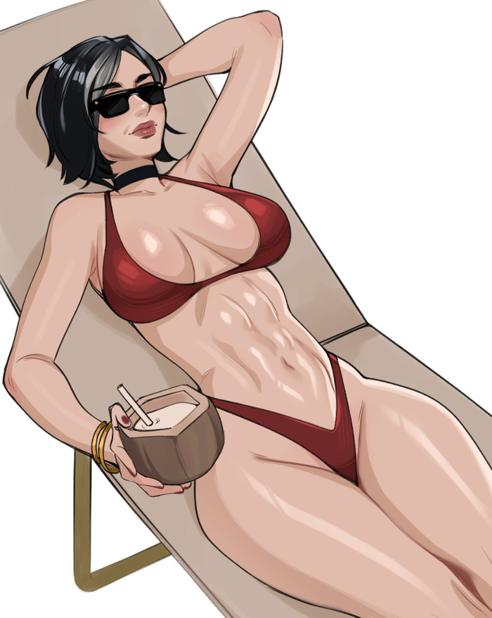 Ада во время RE 9 - 18+, Арт, Игры, Resident Evil 4, Ada Wong, Девушки, Сиськи, Эротика, Muscleart, Крепкая девушка, NSFW