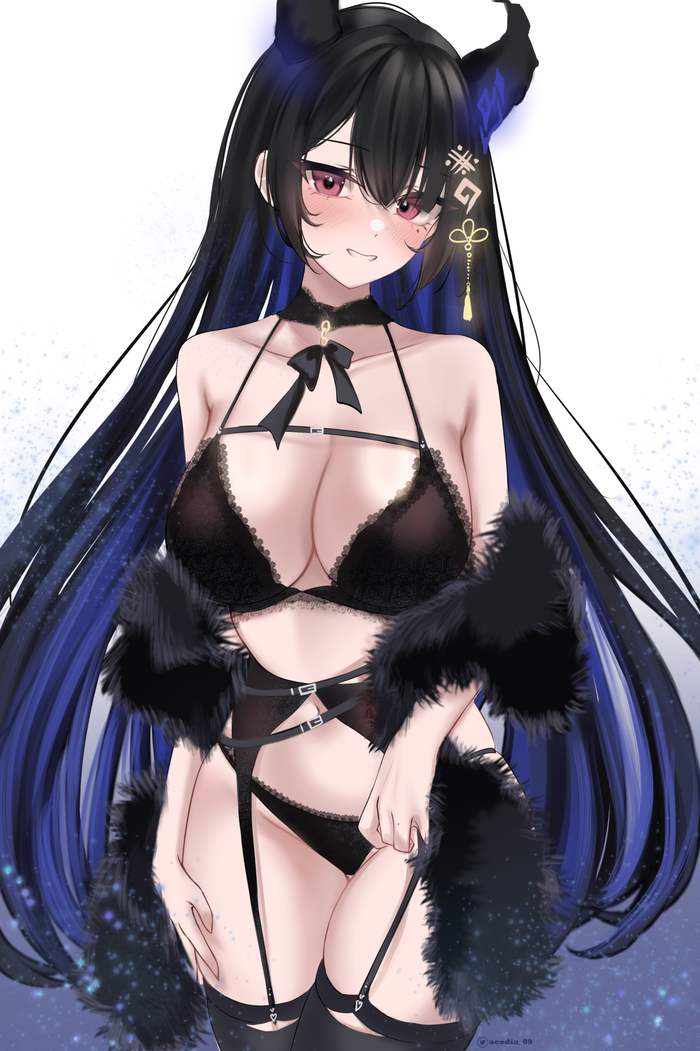 Nerissa - 18+, Anime art, Anime, Hololive, Virtual youtuber, Nerissa Ravencroft, Underwear, Acedia, NSFW