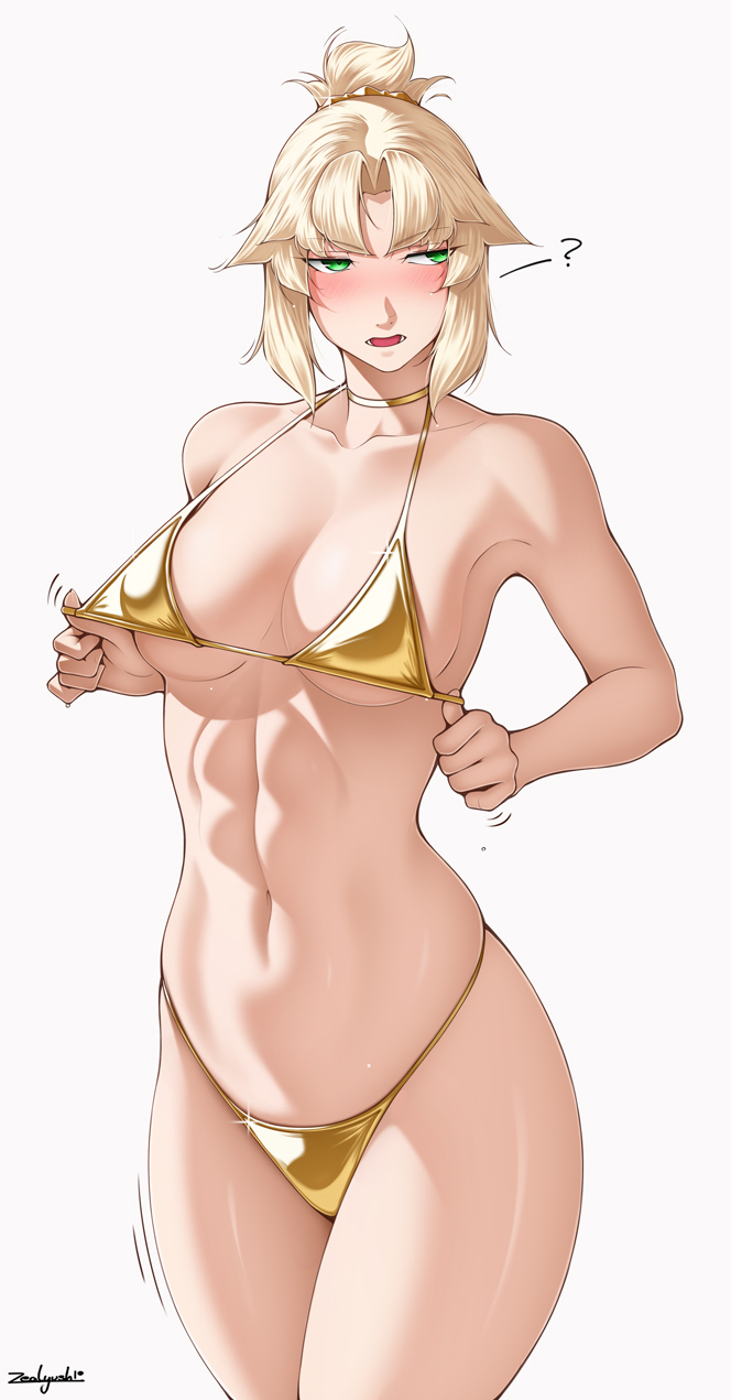 In gold - 18+, Anime, Anime art, Art, Girls, Mordred, Fate, Fate apocrypha, Zealyush, Hand-drawn erotica, Etty, Muscleart, Swimsuit, NSFW