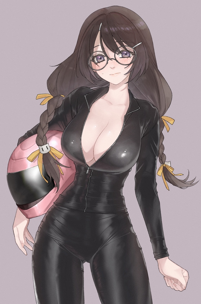 Hanekawa - Series Monogatari, 18+, Anime art, Anime, Monogatari series, Hanekawa tsubasa, Girl in glasses, Motorcycle helmet, NSFW