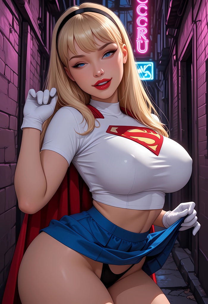 Art - Series Based on comics, 18+, Neural Network Content, Neural Networks, Neural network art, Art, Girls, Artificial Intelligence, Desktop wallpaper, Women, Boobs, Booty, Erotic, Hand-drawn erotica, Comics, Supergirl, Superheroes, Dc comics, Longpost, Anime art, Anime, NSFW