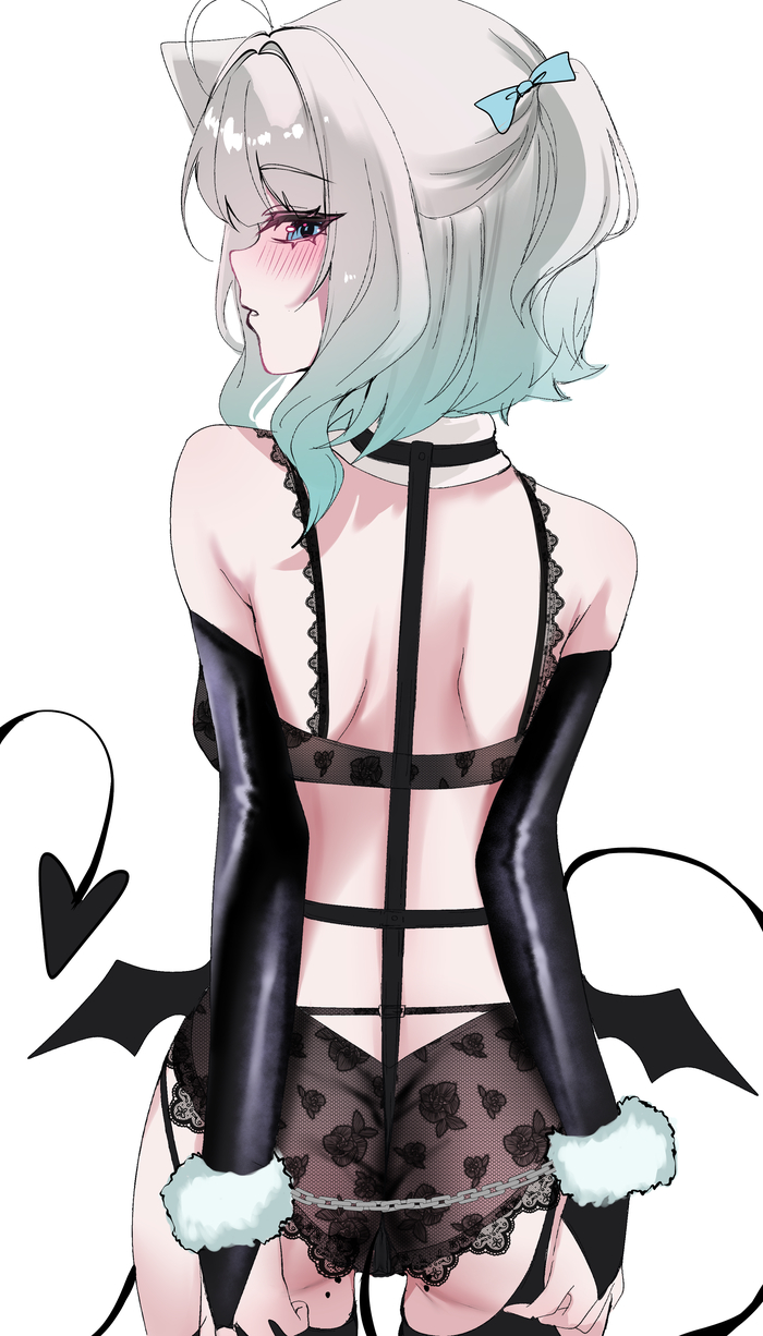Mint Fantome - 18+, Anime art, Anime, Virtual youtuber, Mint Fantome, Hand-drawn erotica, Handcuffs, Acedia, NSFW