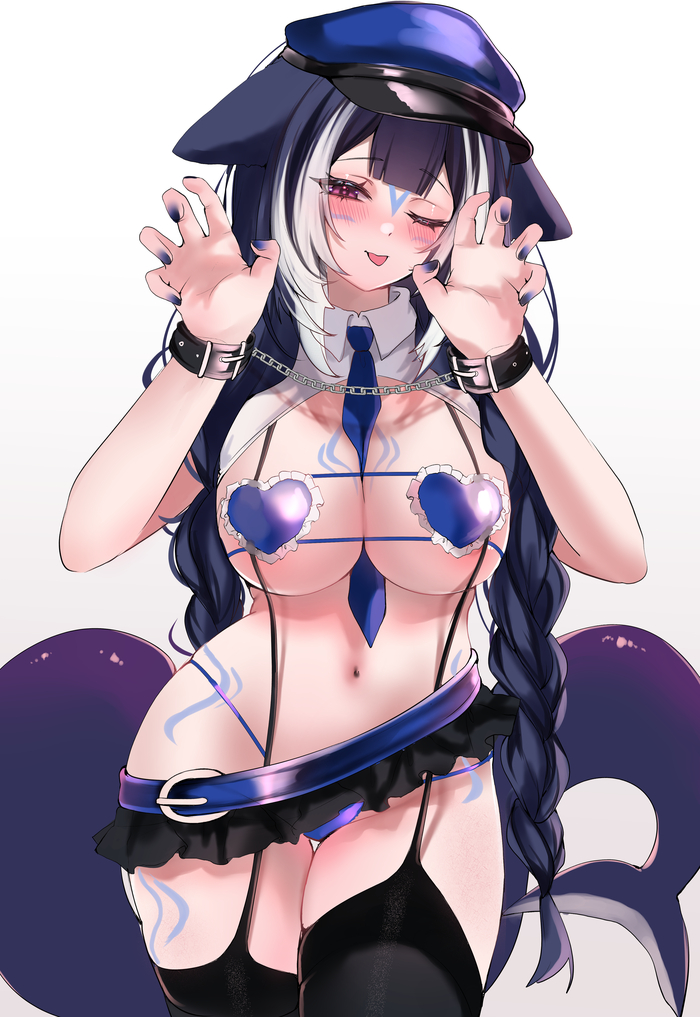 Shylily - 18+, Anime art, Anime, Virtual youtuber, Shylily, Hand-drawn erotica, Boobs, Handcuffs, Acedia, NSFW