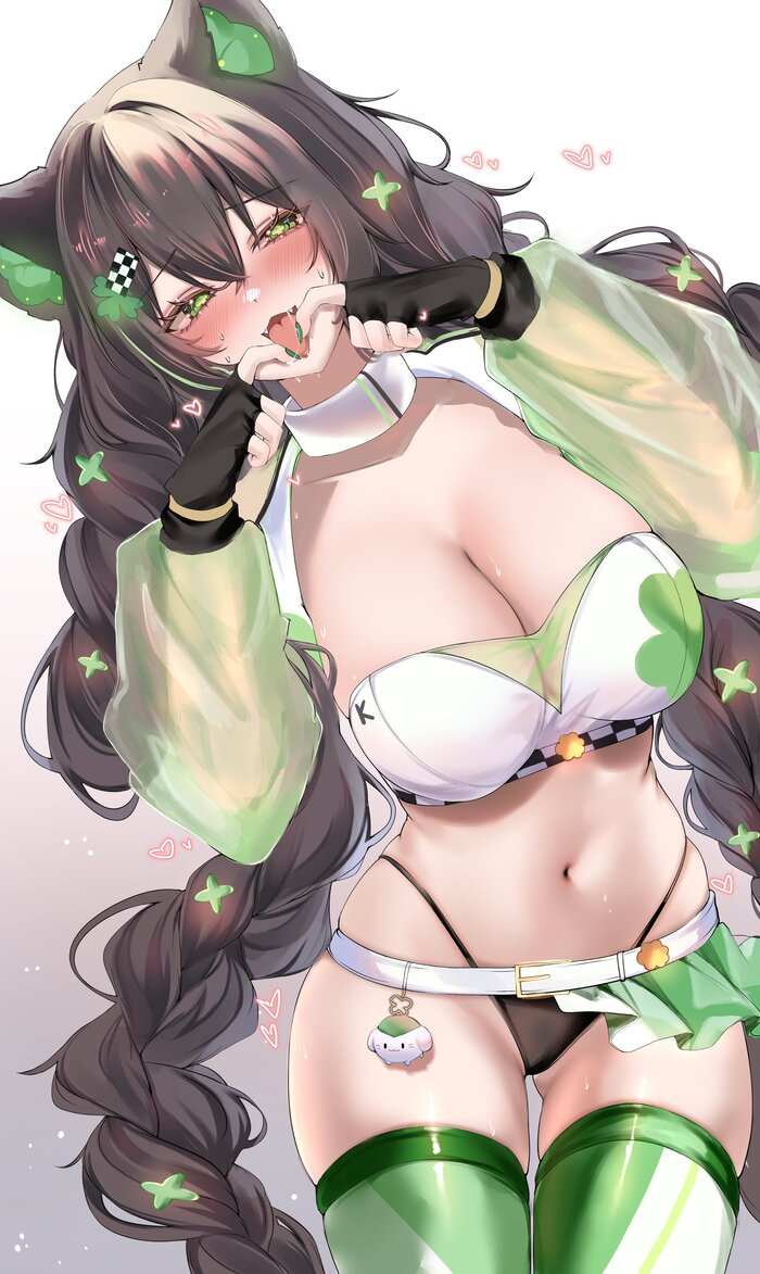 Kitsunya - 18+, Anime art, Anime, Virtual youtuber, Girls, Animal ears, Choker, Acedia, Longpost, NSFW