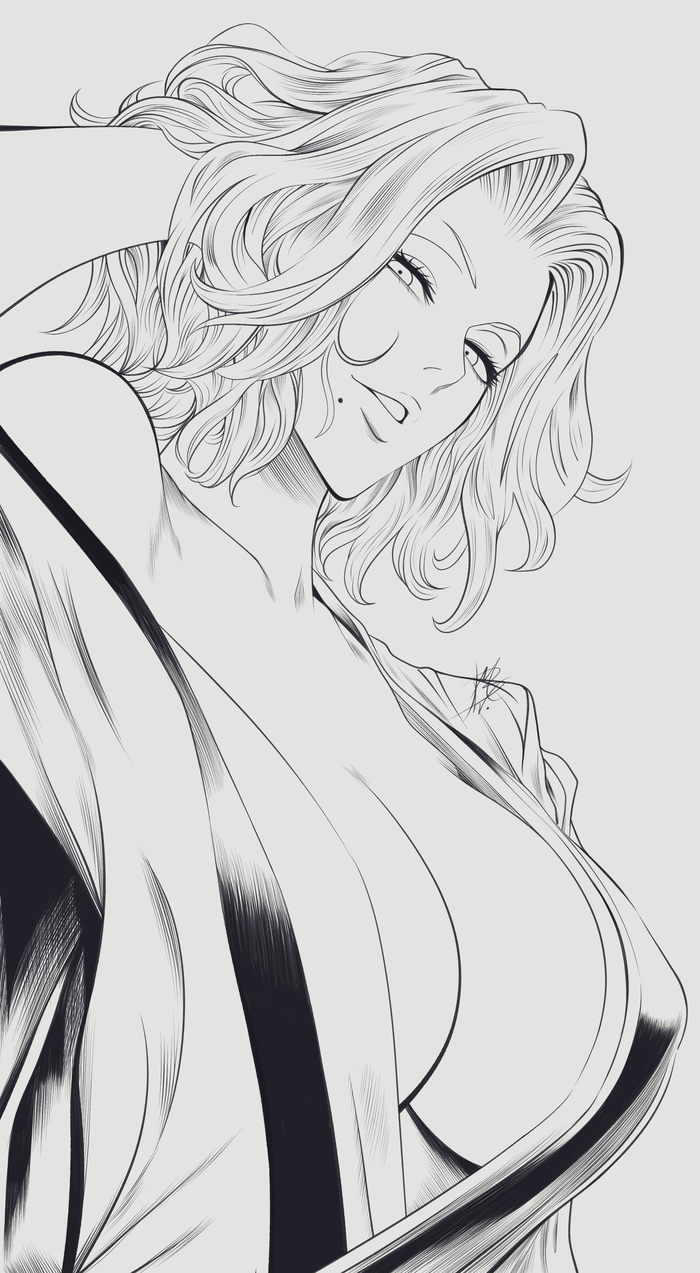Continuation of the post Rangiku-sama! - 18+, Mostlybluewyatt, Art, Anime, Anime art, Hand-drawn erotica, Erotic, Bleach, Extra thicc, Rangiku Matsumoto, Reply to post, NSFW