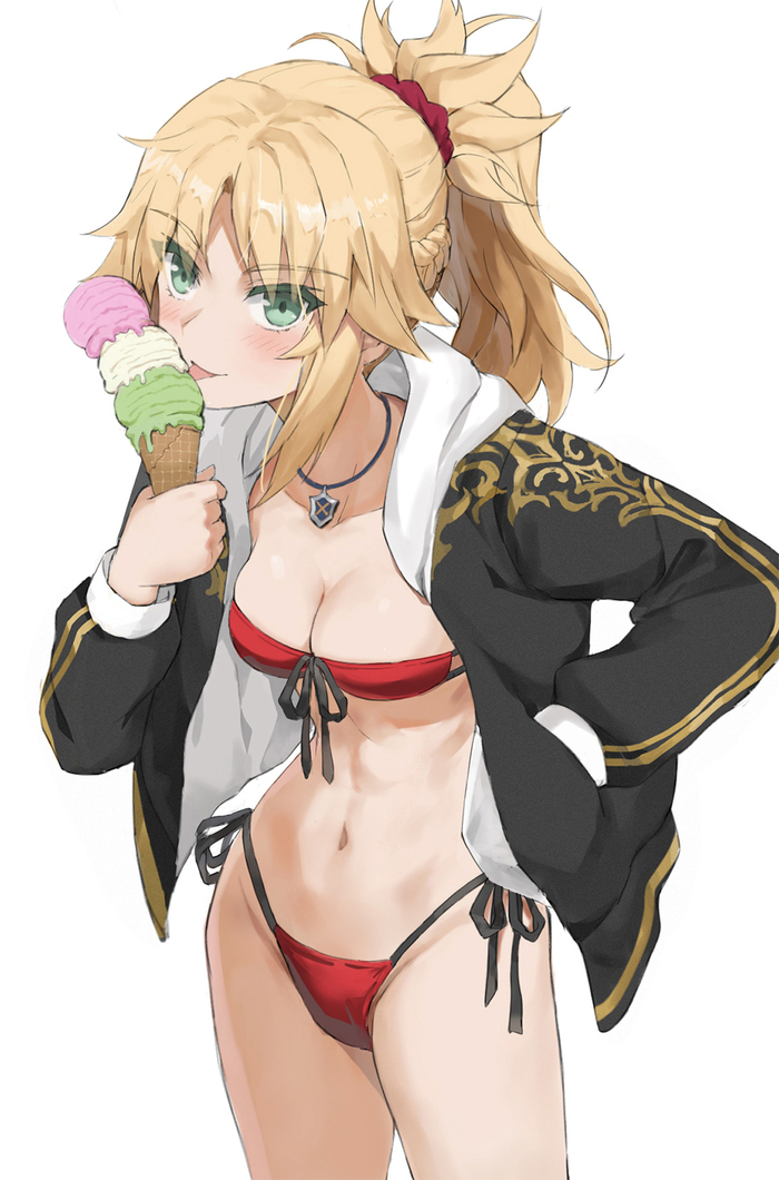 Ice cream? - 18+, Tonee, Art, Anime, Anime art, Hand-drawn erotica, Erotic, Fate, Fate apocrypha, Mordred, Swimsuit, NSFW