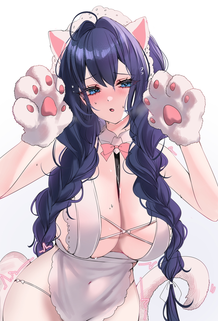 Kronii Cat - 18+, Anime art, Anime, Hololive, Virtual youtuber, Ouro Kronii, Animal ears, Tail, Hand-drawn erotica, Boobs, Acedia, Longpost, NSFW