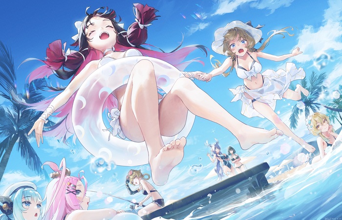 Все на пляж! - 18+, Genshin Impact, Anime Art, Арт, Эротика, Рисованная эротика, Swkl, Sandrone, Columbina (Genshin Impact), Lumine (Genshin Impact), Jahoda, Lauma (Genshin Impact), Nefer (Genshin Impact), Ineffa (Genshin Impact), Aino (Genshin Impact), Море, Пляж, NSFW