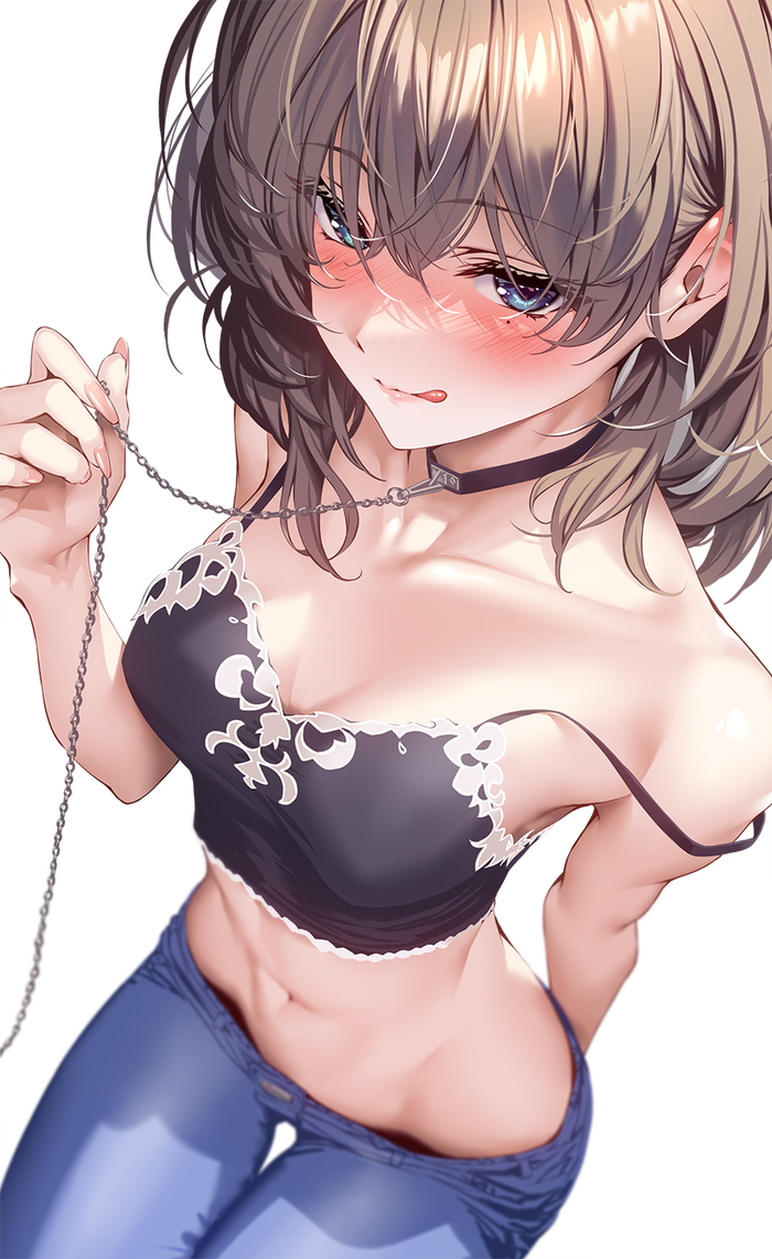 Takagaki Kaede - 18+, Anime art, Anime, The idolmaster, Idolmaster Cinderella Girls, Takagaki kaede, Collar, Girls, Leash, NSFW