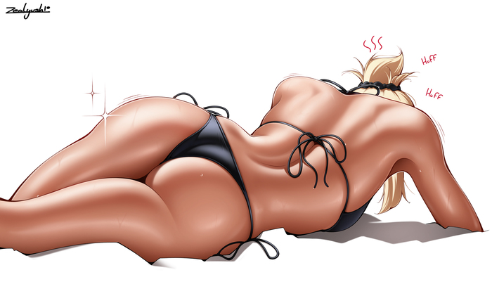 Hot... - 18+, Anime, Anime art, Art, Girls, Mordred, Fate, Fate apocrypha, Zealyush, Hand-drawn erotica, Etty, Swimsuit, NSFW